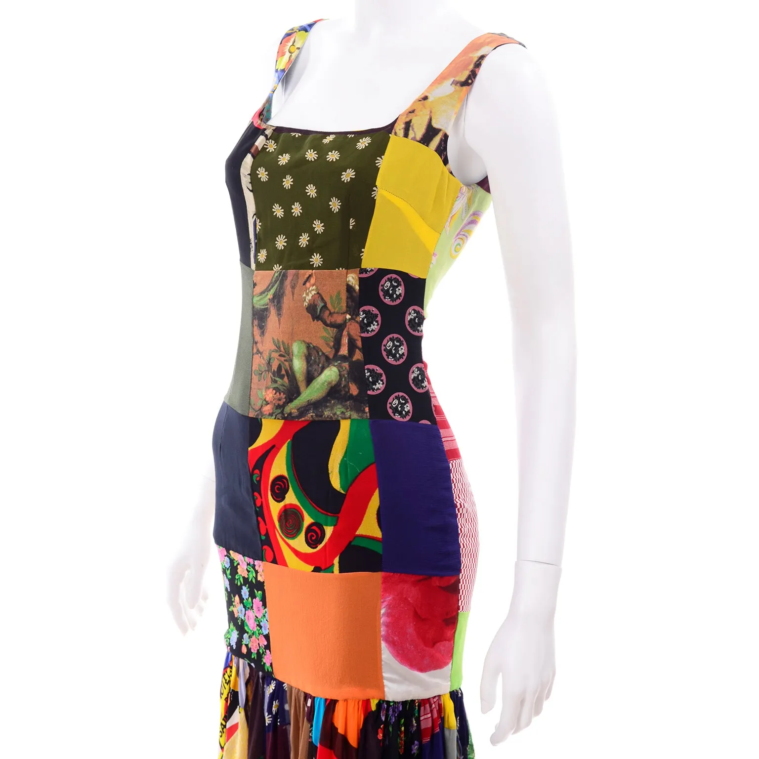 1993 Dolce & Gabbana Vintage Spring Patchwork Print Silk Dress
