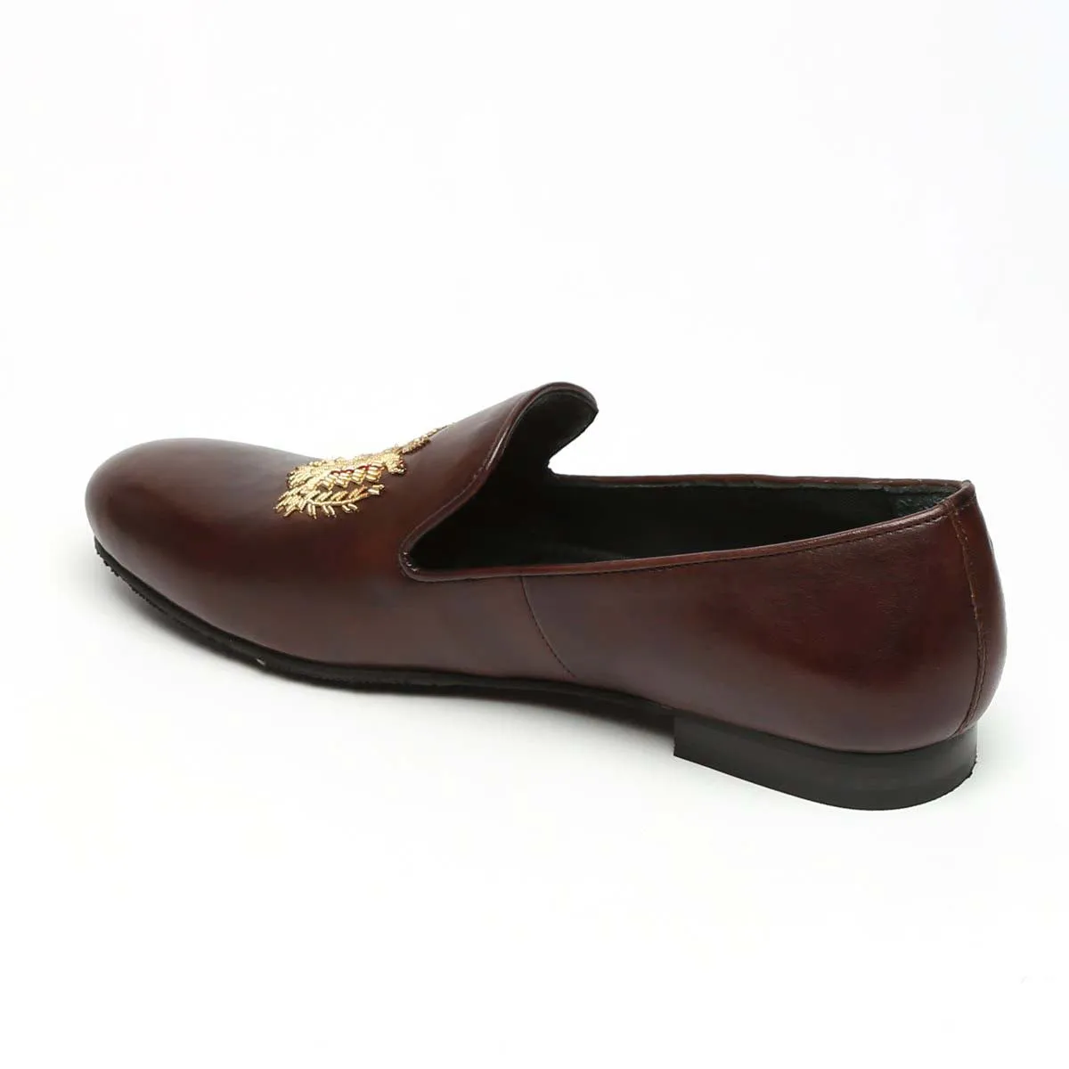 Crown Eagle Zardosi Dark Brown Leather Slip-On By Brune & Bareskin