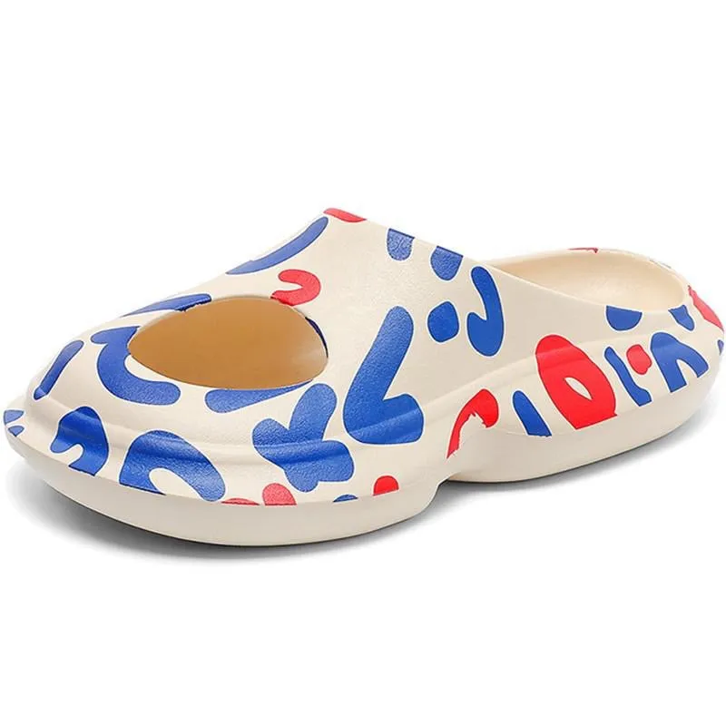 Ferris Printed Peep Top Rubber Moccasin Slippers - 3 Colors