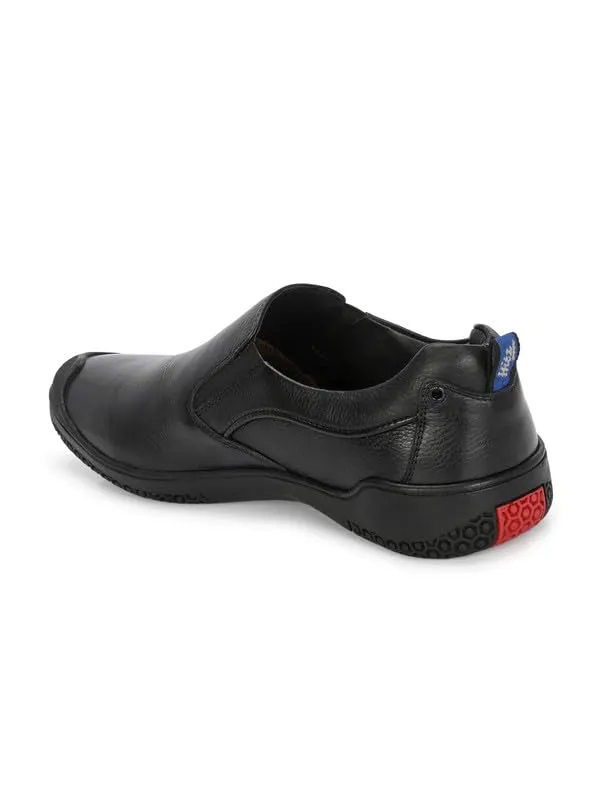 HITZ Men's Black Leather Casual Slip On Shoes