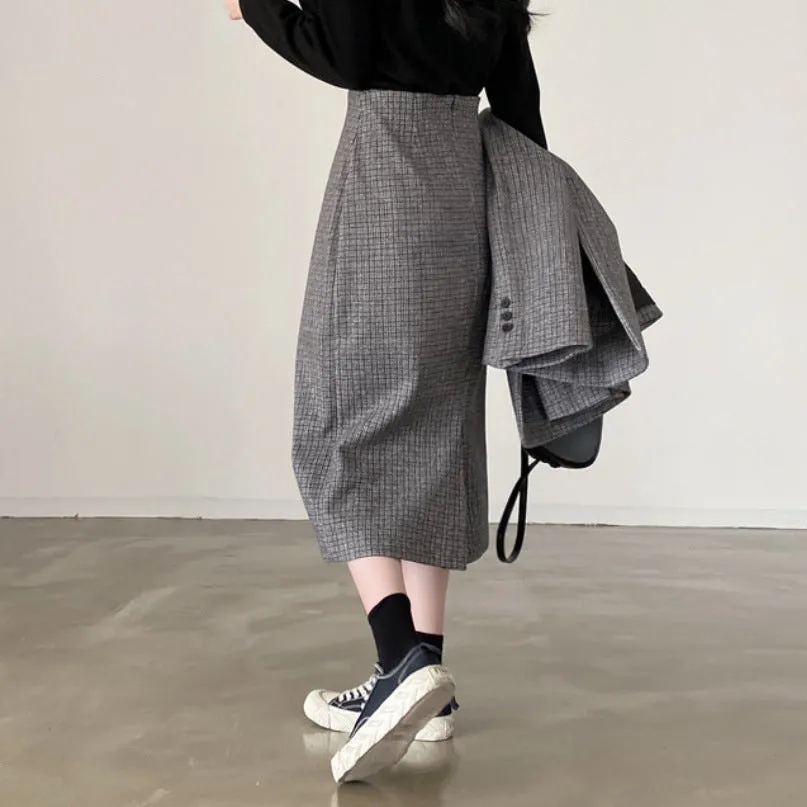 Joskaa Formal Skirt Suits For Women Office Lady Blazer And Skirt Set Plaid Women's Skirt Blazer Set SLIM  Patchwork Winter  Skirt Suits