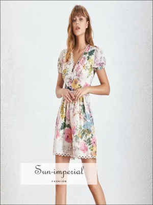 Lia Romper - Women Short Sleeve Floral Short Romper V Neck