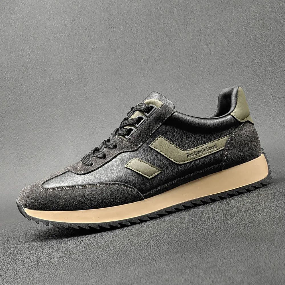 Men Fashion Patchwork Cowhide Flat Casual Sneakers