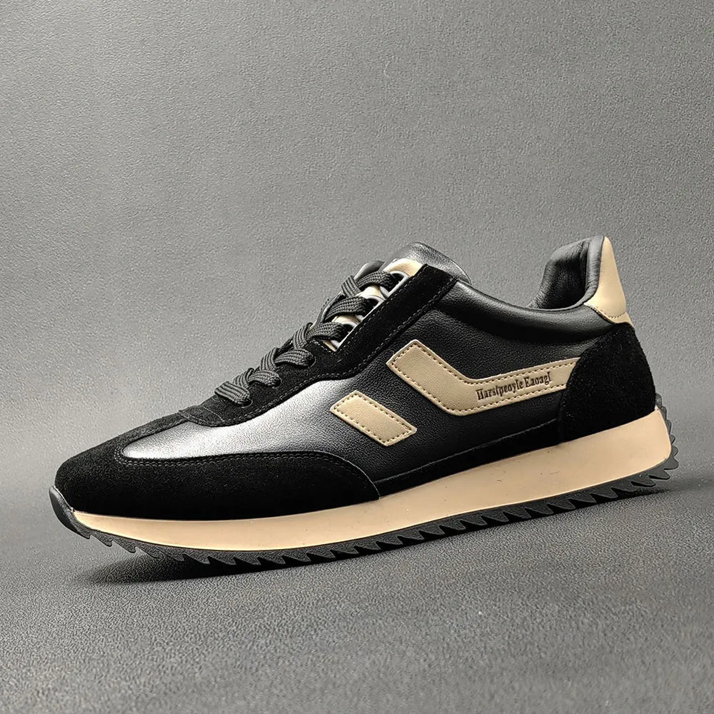 Men Fashion Patchwork Cowhide Flat Casual Sneakers