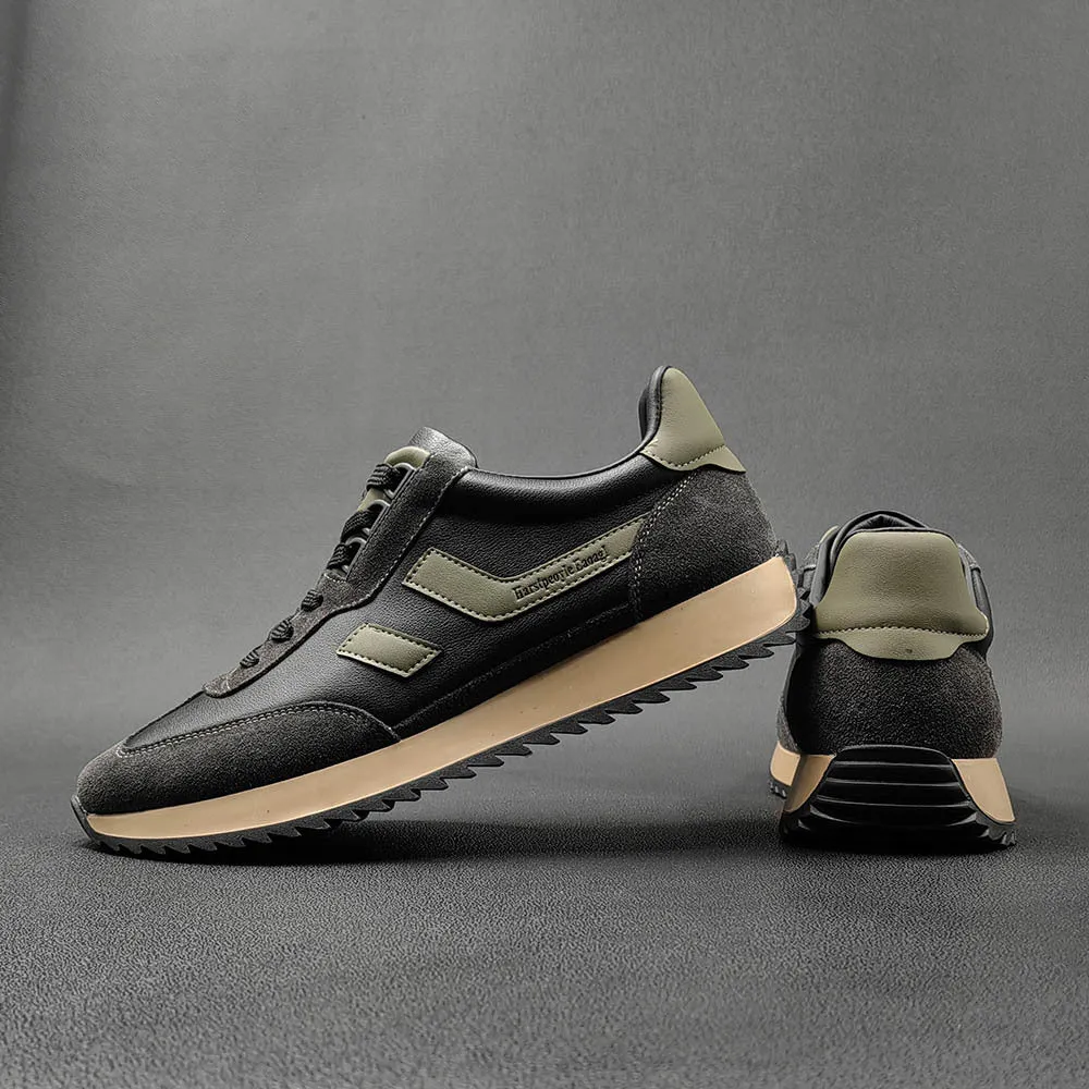 Men Fashion Patchwork Cowhide Flat Casual Sneakers