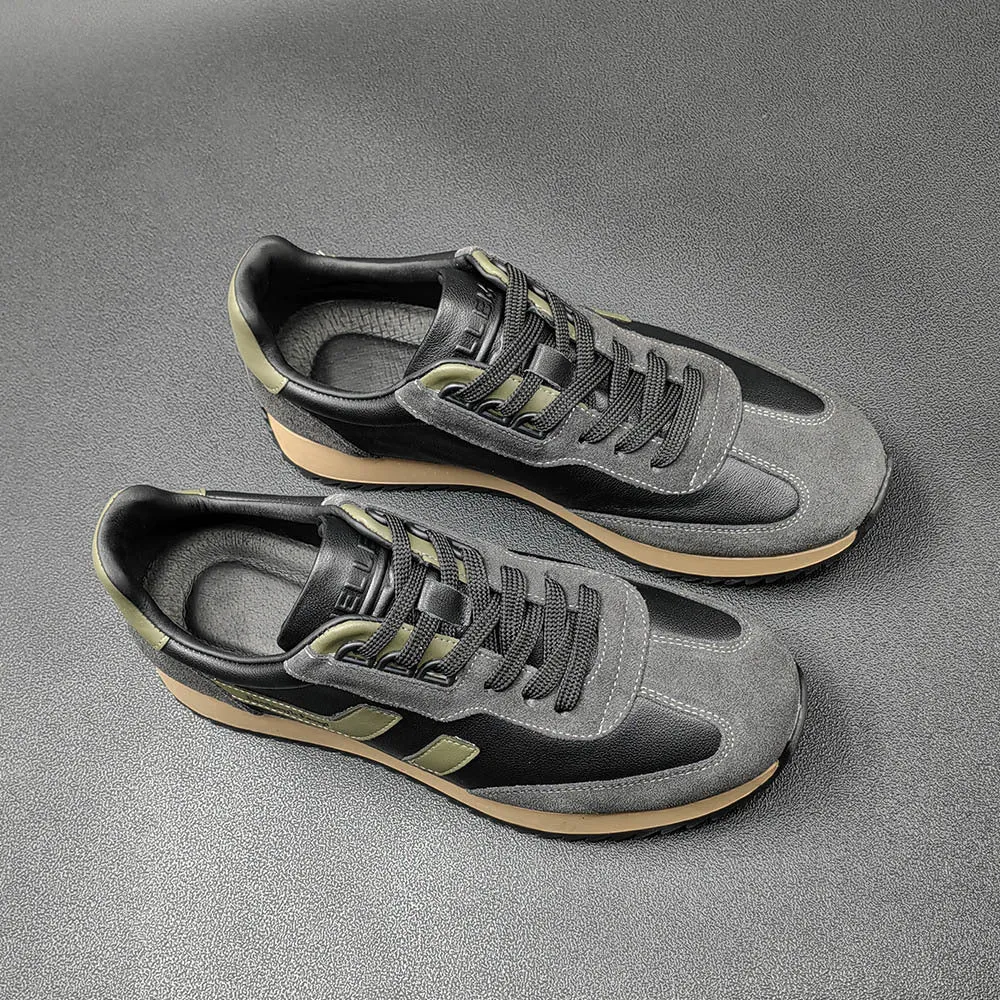 Men Fashion Patchwork Cowhide Flat Casual Sneakers