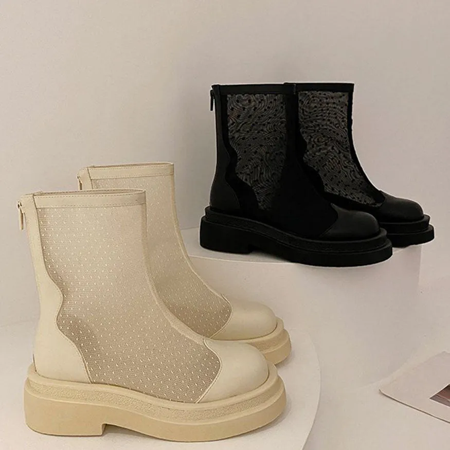 Mesh Patchwork Breathable Back Zip Summer Boots