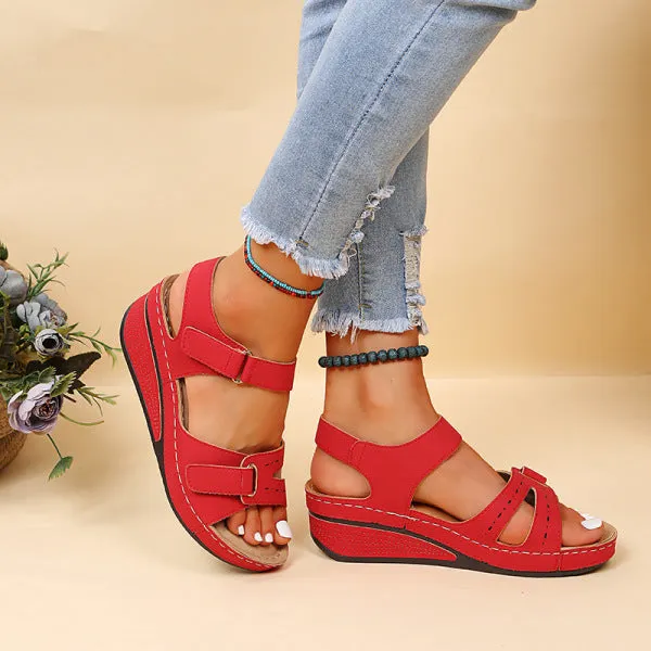Purpdrank - Red Casual Daily Hollowed Out Patchwork Solid Color Fish Mouth Comfortable Shoes