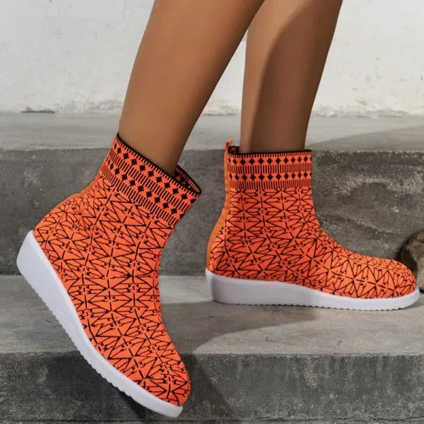sealbeer - Tangerine Red Casual Patchwork Round Comfortable Out Door Shoes