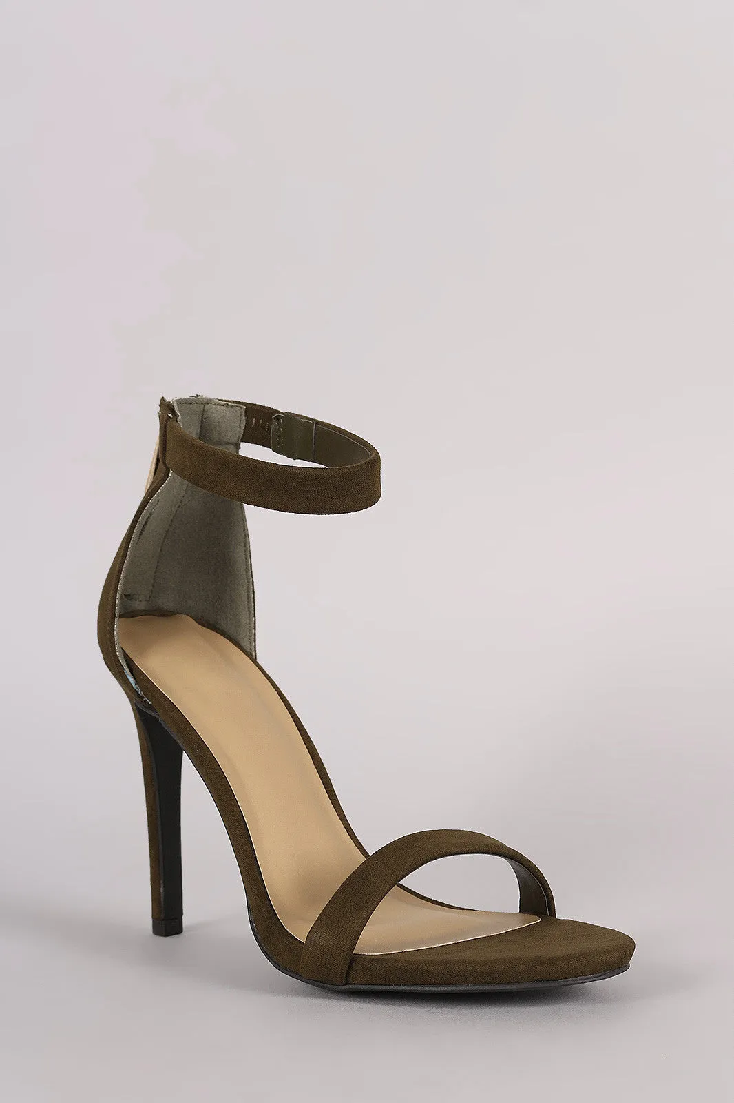 Suede Ankle Strap Single Sole Heel