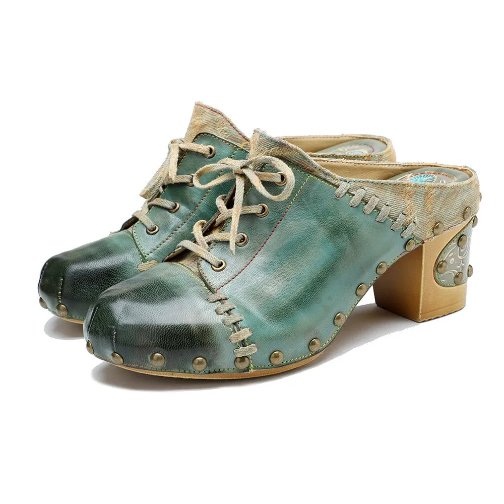 Vanguard Shoes Ethnic Sewing Sheepskin Natural Leather Summer Chunky Heels Women Slippers Handmade Moccasins Shoes
