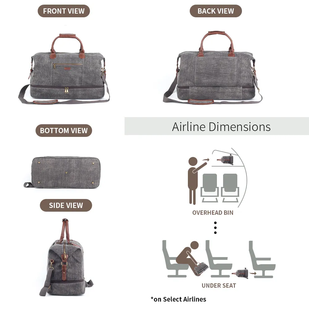 Viva Terry Weekender Bag for Men and Women Canvas Travel Carry on Bag with Shoes Compartment