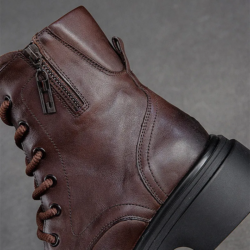 Women Retro Patchwork Leather Casual Boots